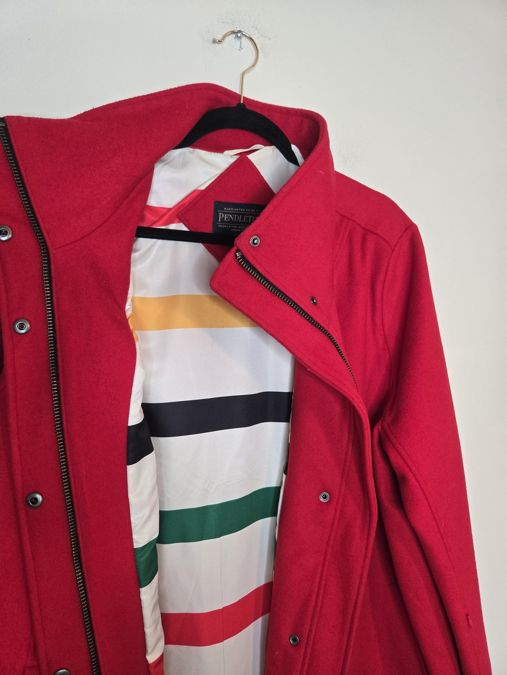 Pendleton Red Wool Blend Stand Collar Coat Hidden Zip Snap Jacket XL - Picture 8 of 10